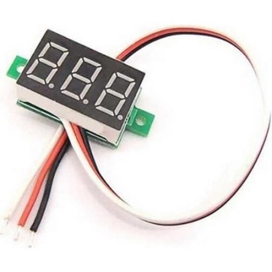 0.28’’ 0-100V 3 Kablolu DC Kırmızı Voltmetre